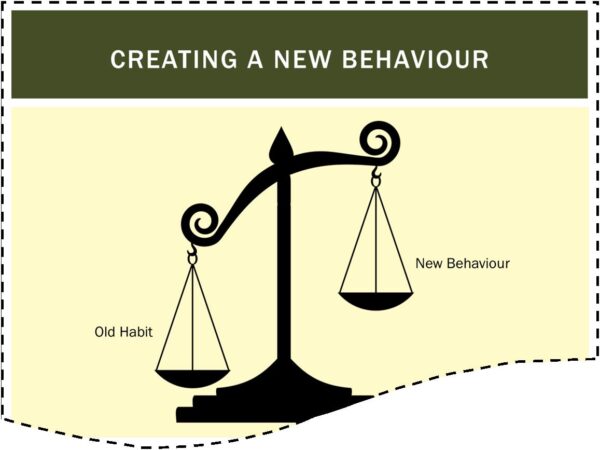 Learn how to adopt and settle a rescue dog course screenshot of a set of scales representing old behaviour and new behaviour